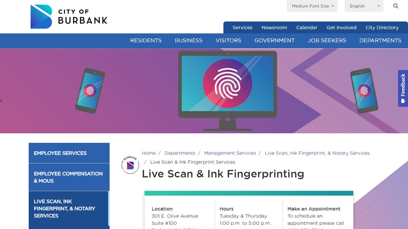 Live Scan & Ink Fingerprint Services - City of Burbank